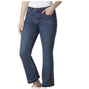Tru Luxe Cropped Snap-Vent Flared Jean-Med Indigo